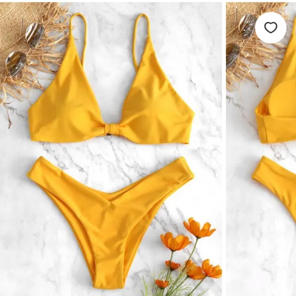 Zaful High Leg Knot Bikini Set in Bright Yellow